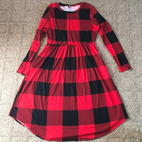 buffalo plaid midi dress